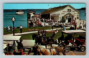 Mackinac Island MI-Michigan Union Terminal Pier, Ferry Boats, Chrome Postcard
