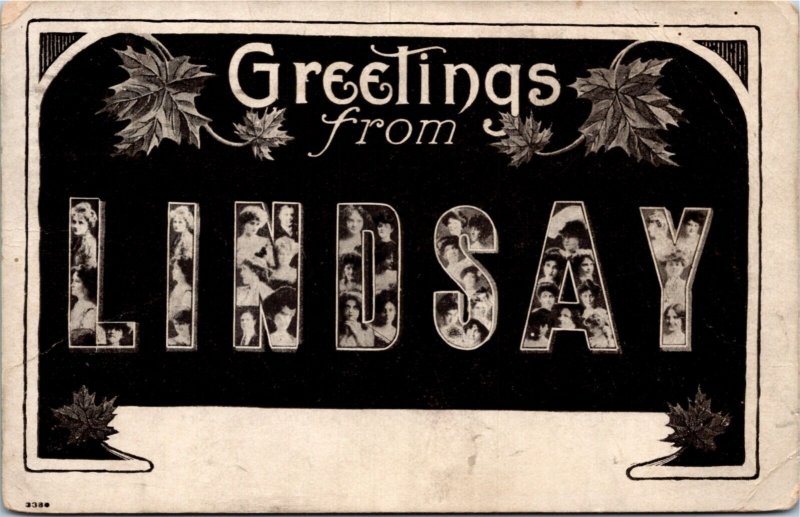 Postcard Ontario Greetings from Lindsay Large Letter Women Warwick Bros 1907 K79