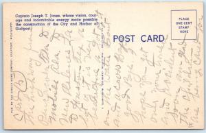 GULFPORT, Mississippi  MS   Monument to CAPTAIN JOSEPH T. JONES c1940s  Postcard