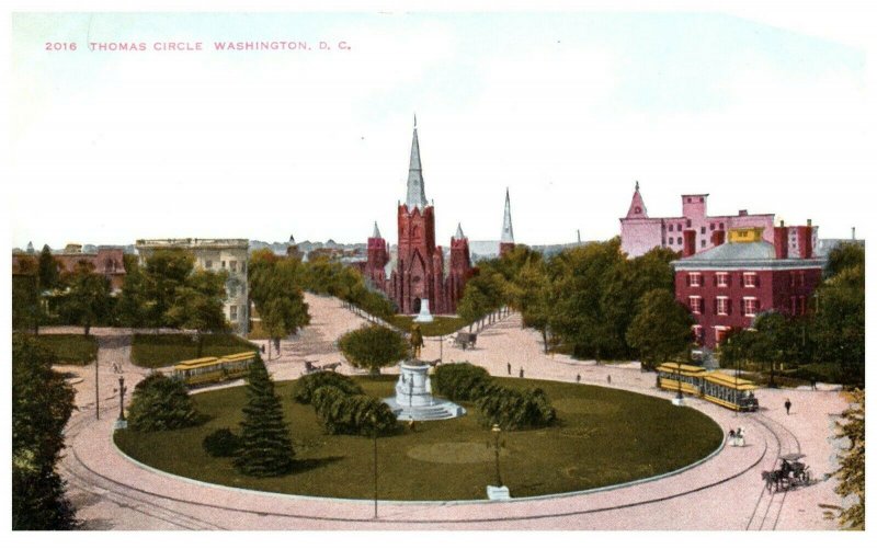 1910's Thomas Circle Horse & Carriage Trolley Washington DC PC2031