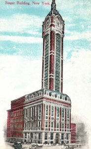 Vintage Postcard 1910's Singer Building Skyscraper Office Building Manhattan NY