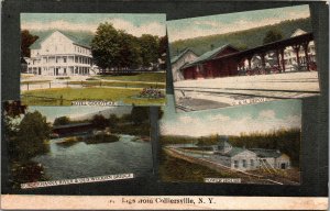 Postcard NY Colliersville multiview Hotel Depot River powerhouse