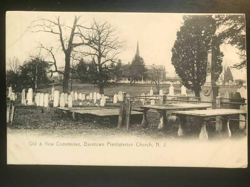 Vintage Postcard 1901-1907 Old & New Cemeteries Presbyterian Church Daretown NJ 