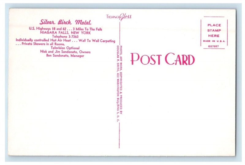 Silver Birch Motel U.S Highway 18 And 62 Niagara Falls New York NY Postcard