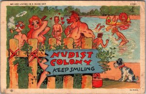 1940's RAY WALTERS NUDIST COLONY HUMOR POSTCARD Risqué Morristown Tennessee JH8