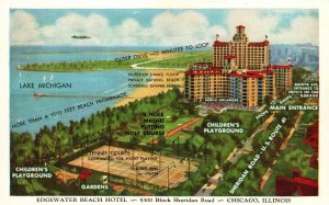 Chicago IL-Illinois, Edgewater Beach Hotel Block Sheridan Road Vintage Postcard