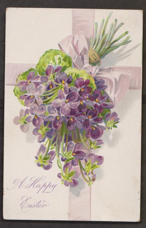 Easter Greetings Cross & Flowers - Used 1907