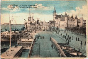 Belgium Anvers Antwerp L'Embarcadère et le Steen Vintage Postcard C203