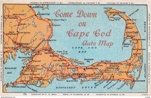 CAPE COD, Massachusetts, 1900-1910's; Cape Cod Auto Map