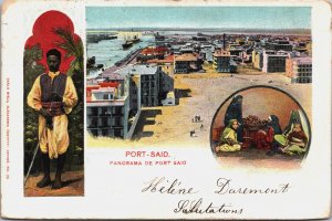 Egypt Port Said Panorama Litho Postcard C126