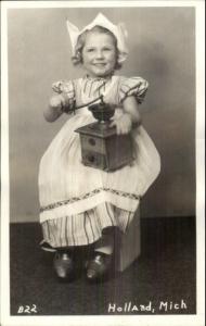 Holland MI Little Dutch Girl - Butter Churn? Real Photo Postcard