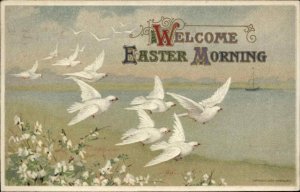 Winsch Easter Mourning Doves in Flight c1910 Vintage Postcard