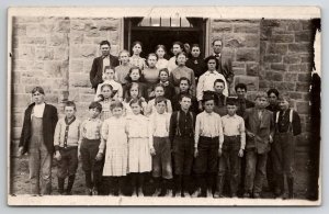 RPPC 1900s Class Photo Children Girls Boys Teachers Postcard J24