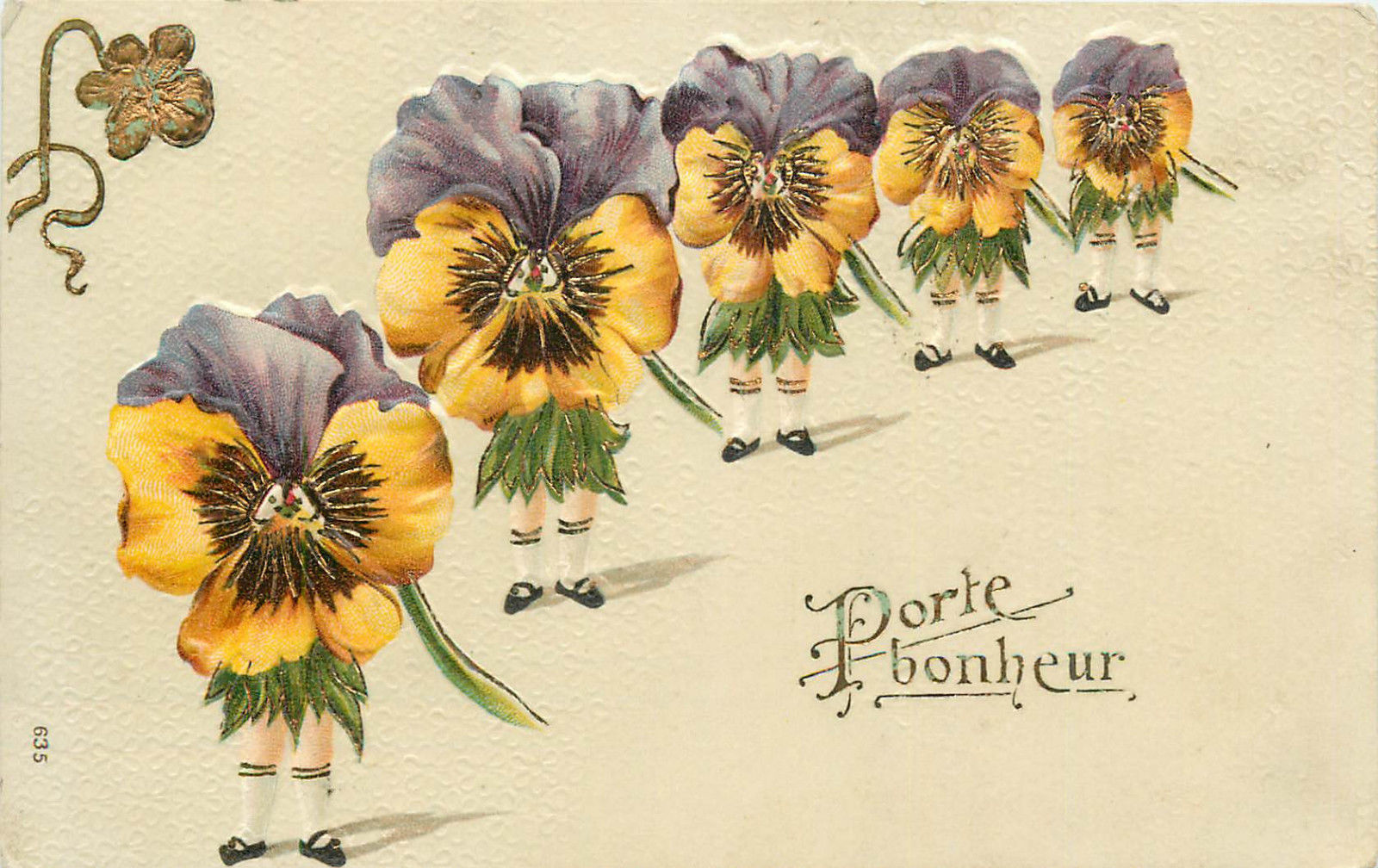 Surrealism Embossed Humanized Heart Ease Pansy Flower Fleurs Porte Bonheur Hippostcard