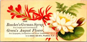 Vintage Boschee's German Syrup Flower Quack Remedy Old Trade Card Woodsbury, NJ