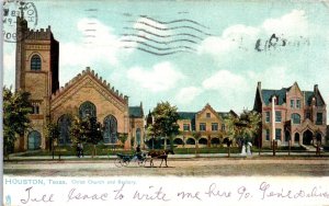 1900s Christ Church and Rectory Houston Texas Horse & Buggy Postcard