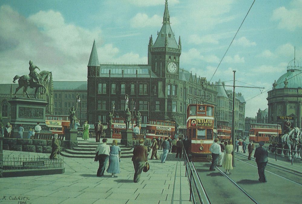 City Square Leeds In 1954 Bus Trams Postcard Topics Transportation Automotive Buses 6282