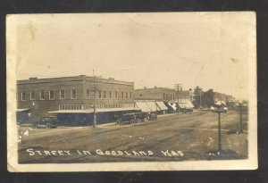 RPPC GOODLAND KANSAS DOWNTOWN STREET SCENE OLD CARS REAL PHOTO POSTCARD