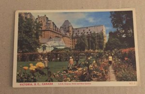 VINTAGE  POSTCARD CPR EMPRESS HOTEL & ROSE GARDEN VICTORIA B.C. CANADA