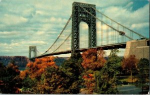 George Washington Bridge Hudson River New York Jersey Manhattan Vintage Postcard 