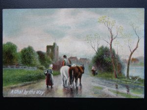 Rural Life - A Chat by the Way PLOUGHING Shire Horses c1911 Postcard