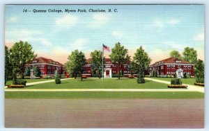 CHARLOTTE, North Carolina NC ~ Myers Park QUEENS COLLEGE c1940s Linen Postcard