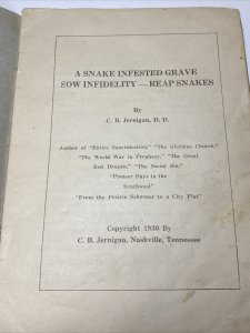 Original 1930 A Snake Infested Grave Booklet C B Jernigan MInister Nashville TN