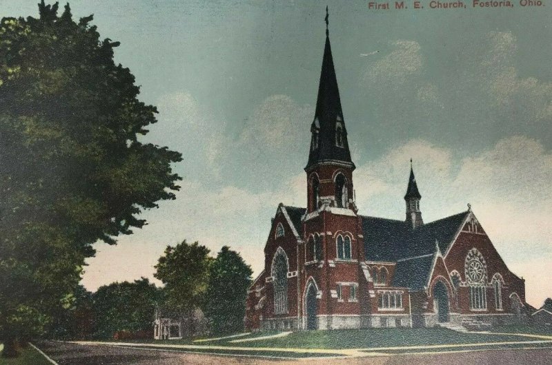 Early Fostoria Ohio First M. E. Methodist Church Postcard