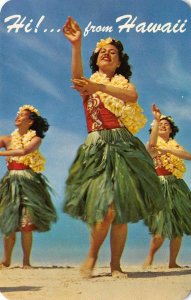 Hi! from Hawaii Hula Dancers Hawaiian Hula Greetings c1960s Vintage Postcard