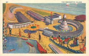 1933 Chicago World's Fair Enchanted Island Aerial View Litho Postcard Un...