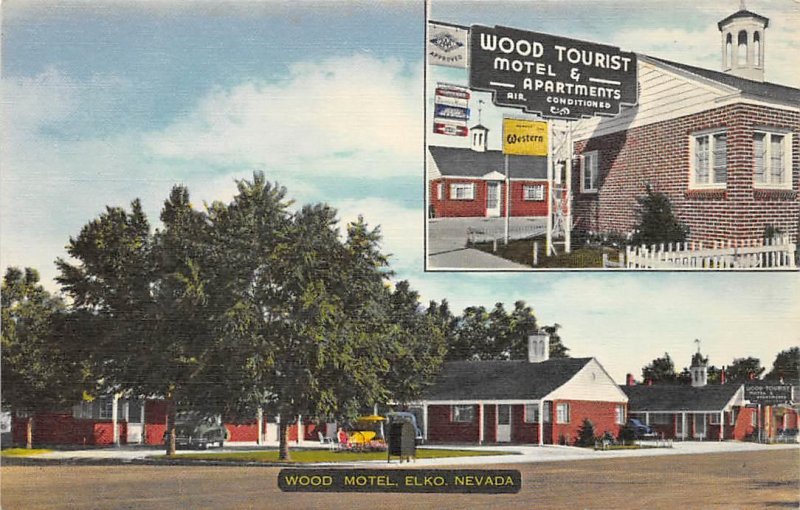 WOOD MOTEL Elko, Nevada Highway 40 Roadside Vintage Postcard ca 1940s