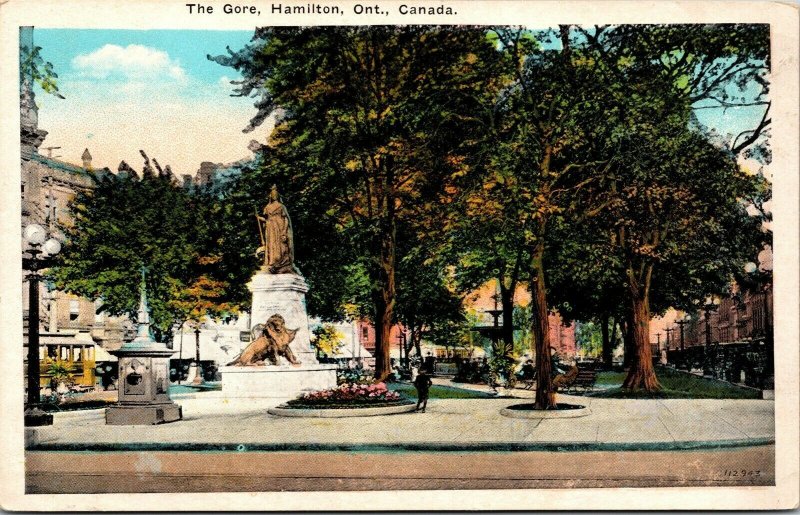 Vtg Hamilton Ontario Canada Gore Park Queen Victoria Statue Fountain Postcard