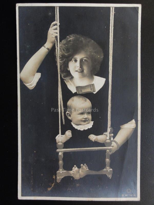 ROTARY ILLUSION SERIES Mother Pushing Child on Swing c1915 RP Postcard