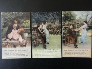 WW1 THE SUNSHINE OF YOUR SMILE Bamforth Song Cards set of 3 No 4814 1/2/3