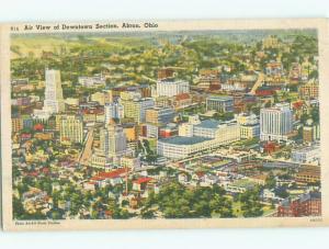 Linen AERIAL VIEW OF TOWN Akron Ohio OH n3937