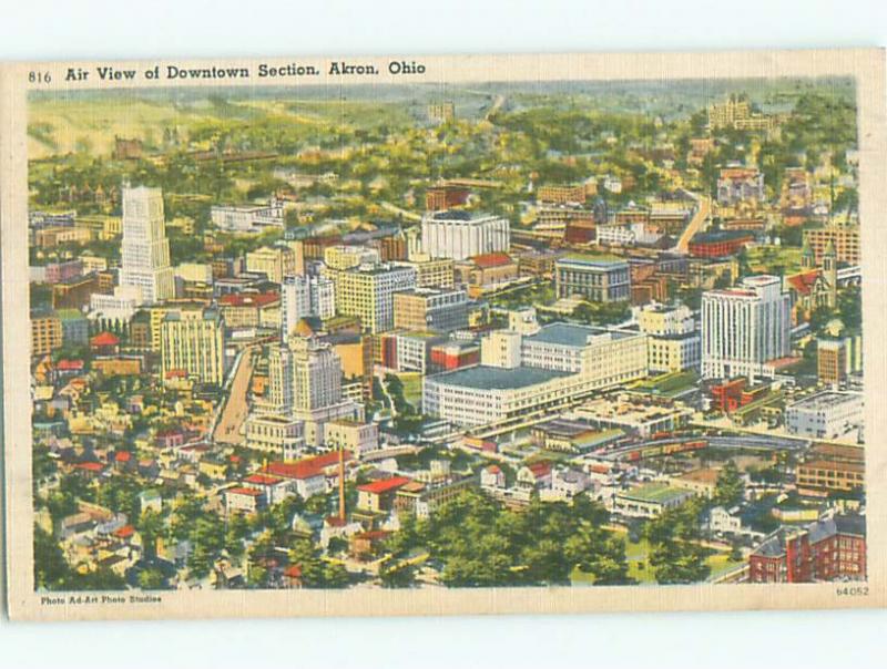 Linen AERIAL VIEW OF TOWN Akron Ohio OH n3937