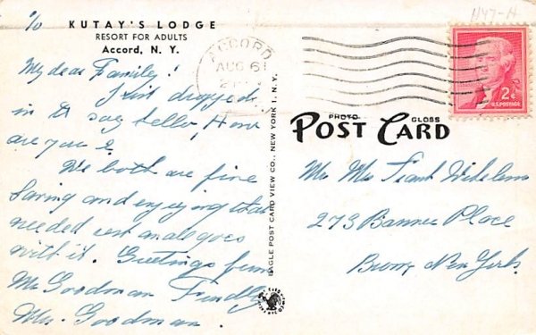 Kutay's Lodge Misc Accord, New York Postcard