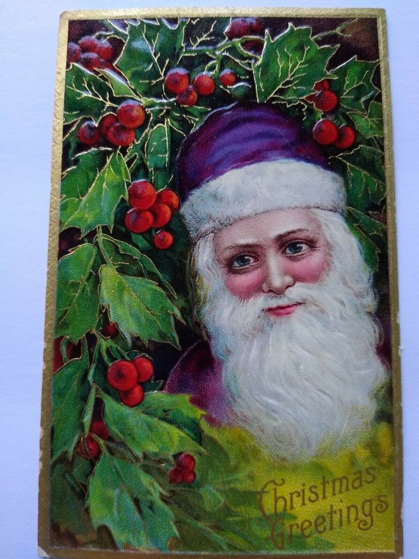 Santa Claus Vintage Christmas Postcard Purple Coat Embossed Series 1480 Germany 