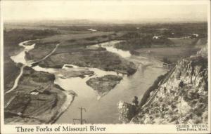 Three Forks MT Birdseye of River Olsen Studio Real Photo Postcard