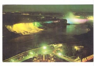 Illuminated Niagara Falls, Ontario, Vintage Chrome Aerial View Postcard #7