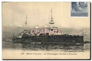 Old Postcard boat GuerreMarine French Charlemagne armor has turrets