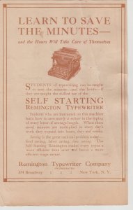 1918 Print Ad Remington Typewriter,  Self Starting, DAMAGED