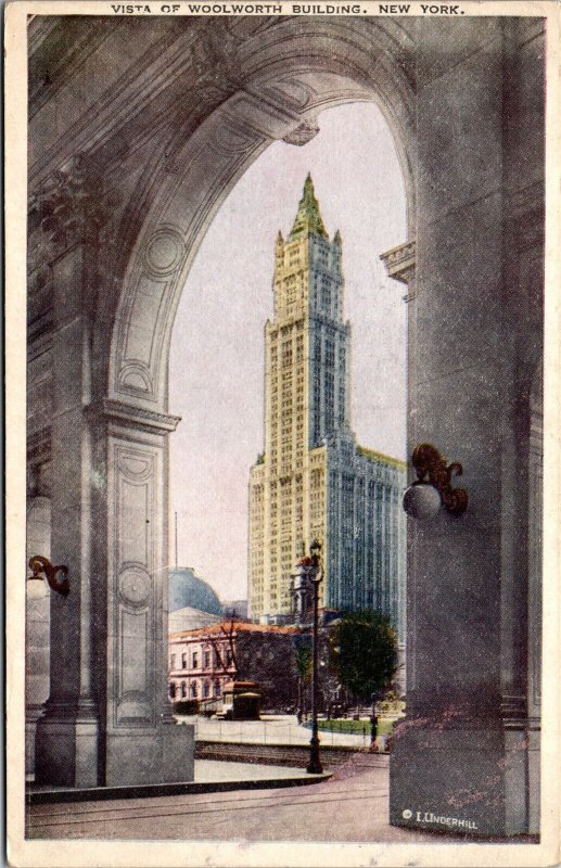 Vtg New York City NY Vista of Woolworth Building through Arch 1910s Postcard 