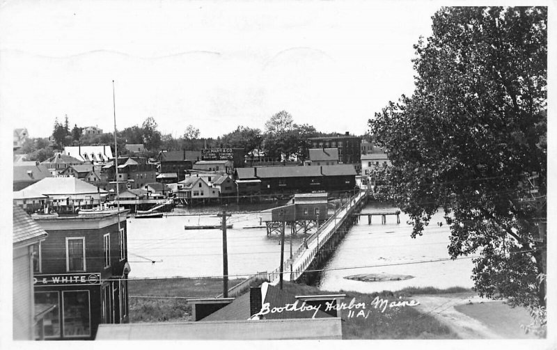 Boothbay Harbor ME Walking Bridge Coastal View 1947 Real Photo Postcard