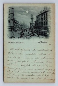 HOLBORN VIADUCT LONDON ENGLAND TO GERMANY COURT SIZE CYANOTYPE POSTCARD 1899