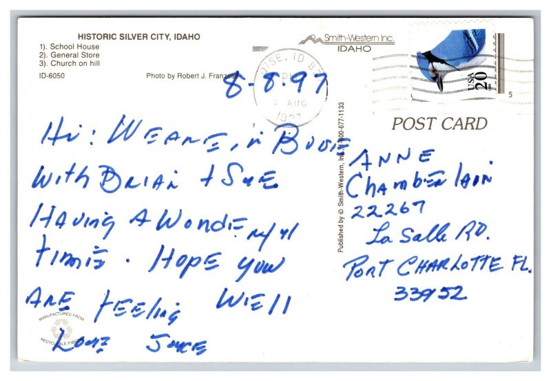 Historic Silver City Idaho Postcard Continental View c1997 Postmark