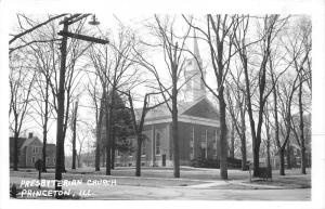 Princeton Illinois~Presbyterian Church~Tall White Steeple~1954 RPPC Postcard