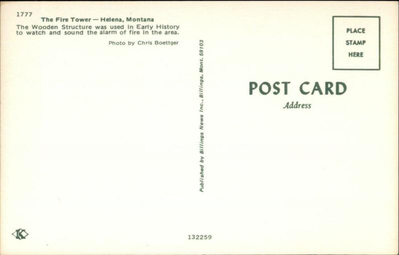 Helena MT Fire Observation Tower Postcard