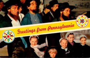 Greetings From Pennsylvania With Amish Children and Gentleman Dutch Split View