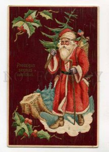 3073667 Embossed SANTA CLAUS in Red Robe w/ USA FLAG vintage PC